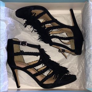 New Antonio Melani fringe black suede heels